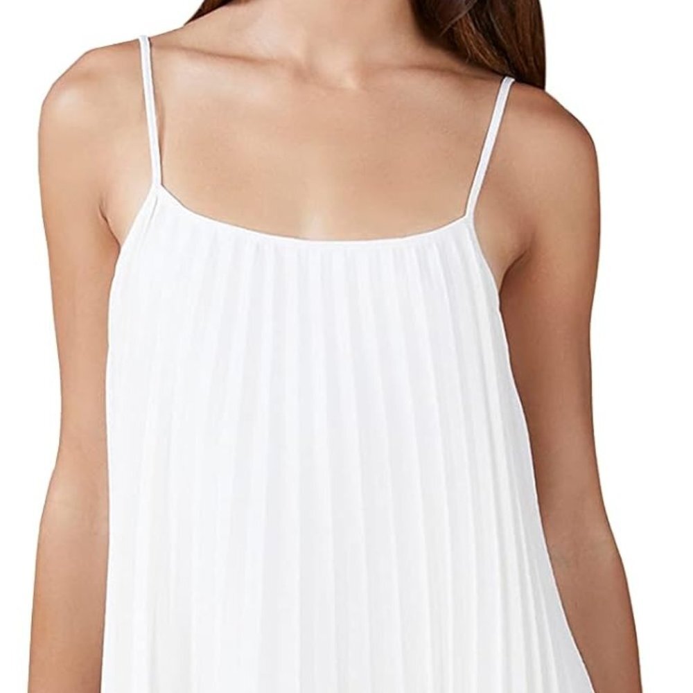 BCBGeneration Women's Flare Pleated Spaghetti Strap Tie Back OFF white Mini Dres